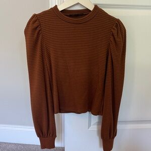 Lulu's Rust Ribbed Long Sleeve Blouse
